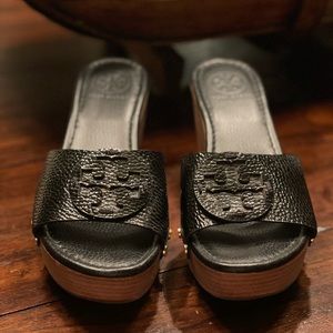Tory Burch Black Wedge Sandals: size 8
